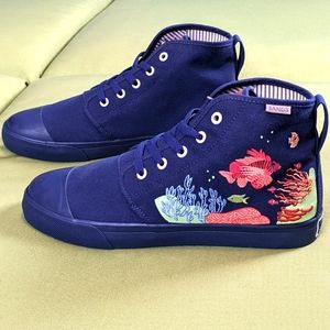 Bangs Under The Sea Navy Blue High Top Vegan Canvas Sneaker Men's 7.5 Women's 9